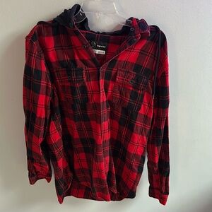 Red and black flannel with detachable hood